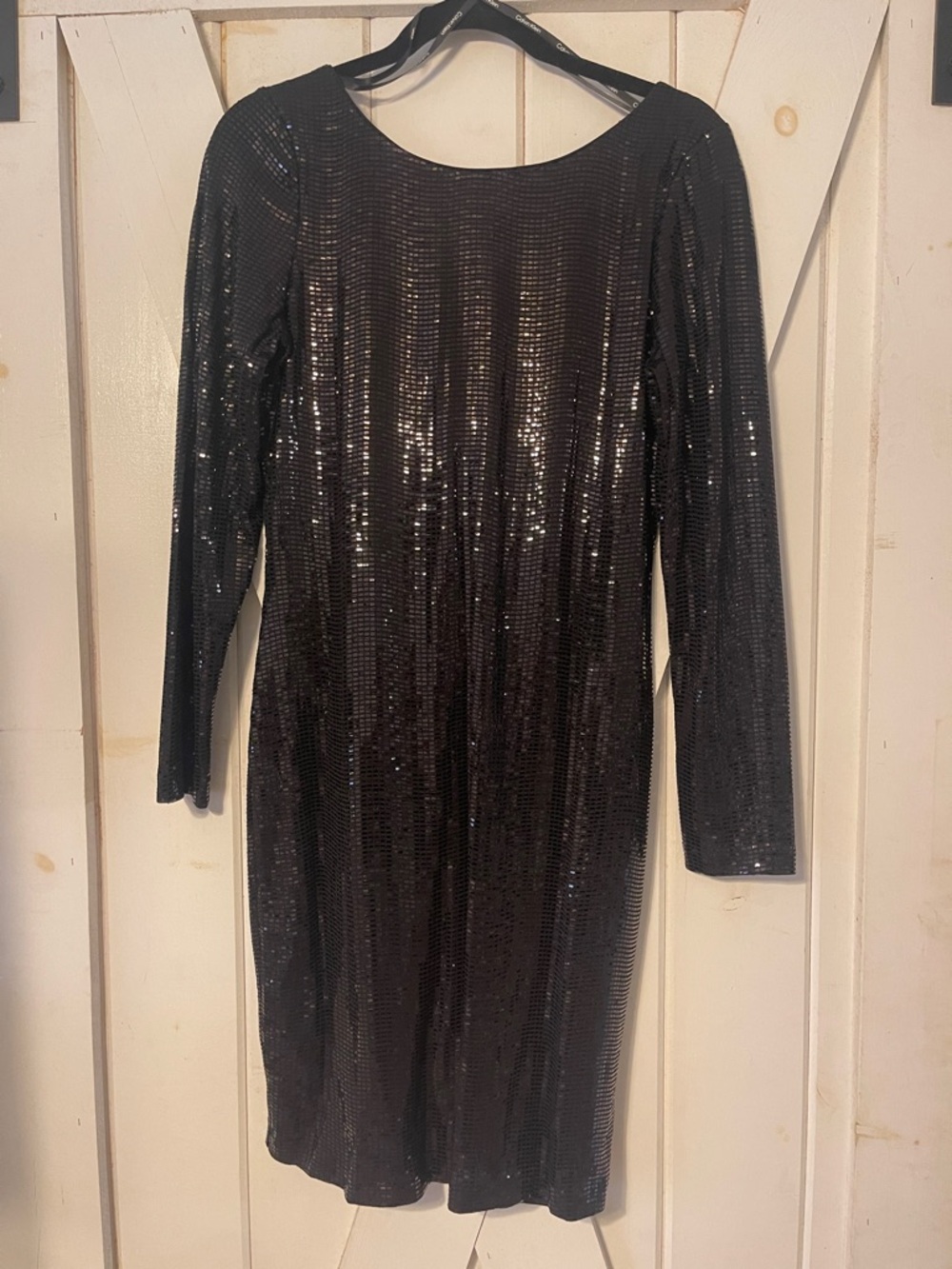 Calvin Klein Black Sequin Cowl Neck Long Sleeve Dress